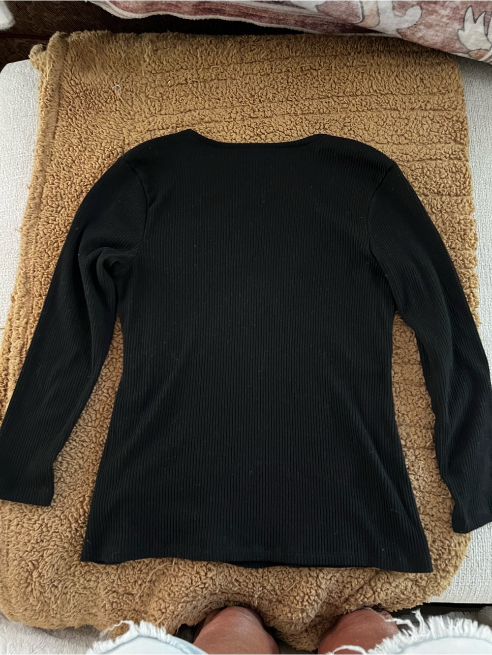 Old Navy Black Ribbed Wrap-Front Long Sleeve Top - Picture 3 of 3